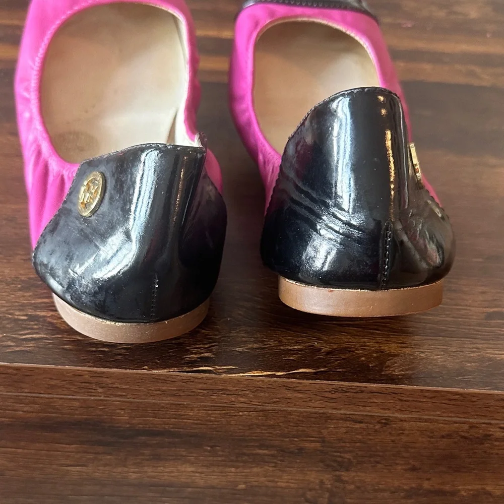 Michael Kors Hot Pink Flats with Black Patent Cap Toe